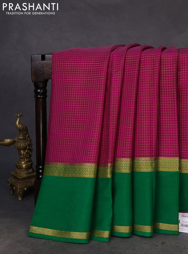 Pure mysore silk saree pink and green with allover zari checked pattern and rettapet zari woven border