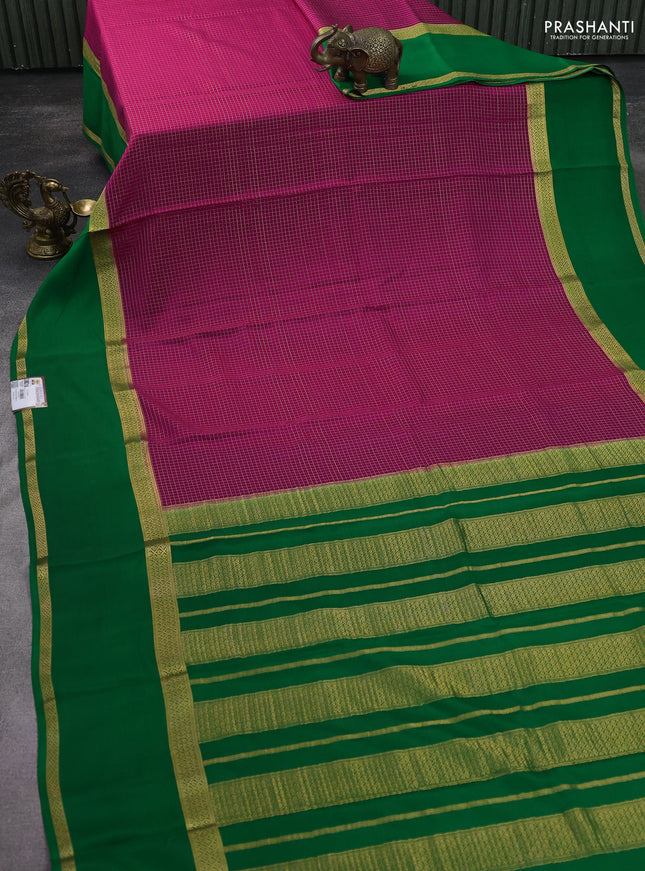 Pure mysore silk saree pink and green with allover zari checked pattern and rettapet zari woven border
