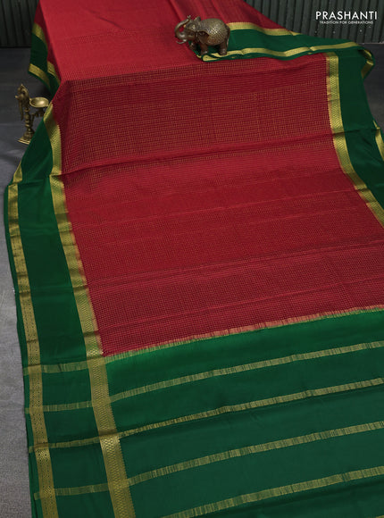 Pure mysore silk saree red and green with allover zari checked pattern and rettapet zari woven border