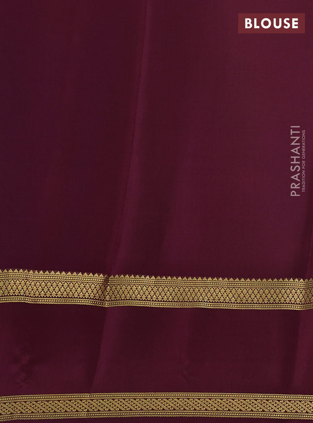 Pure mysore silk saree cs blue and deep maroon with allover zari checked pattern and rettapet zari woven border