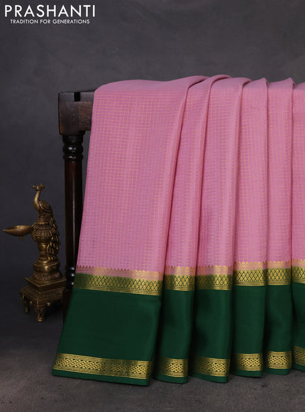 Pure mysore silk saree mauve pink and green with allover zari checked pattern and rettapet zari woven border