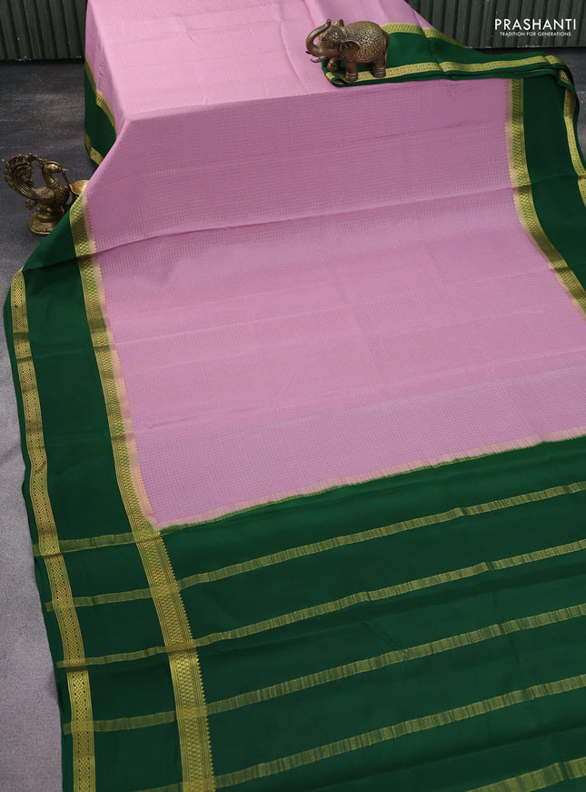 Pure mysore silk saree mauve pink and green with allover zari checked pattern and rettapet zari woven border