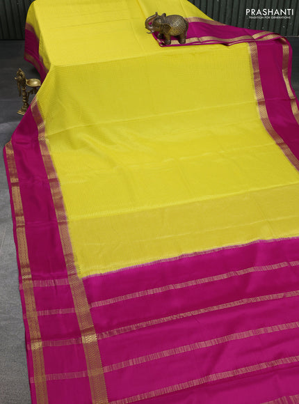 Pure mysore silk saree yellow and pink with allover zari checked pattern and rettapet zari woven border
