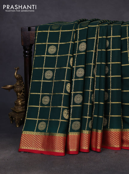 Pure mysore silk saree green and red with allover zari checks & buttas and zari woven border