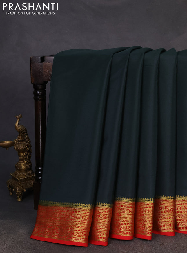 Pure mysore silk saree green and red with plain body and zari woven border