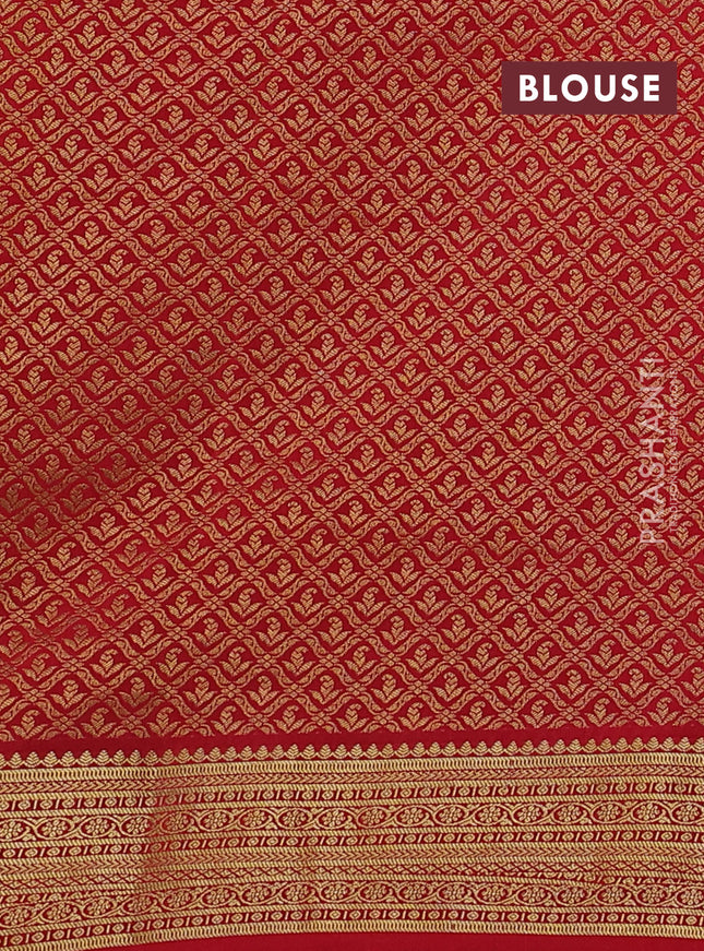 Pure mysore silk saree green and red with plain body and zari woven border