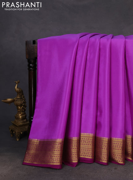 Pure mysore silk saree lavender and purple with plain body and zari woven border