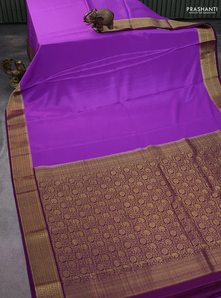 Pure mysore silk saree lavender and purple with plain body and zari woven border