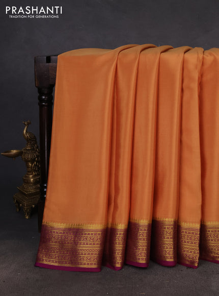 Pure mysore silk saree pale orange and purple with plain body and zari woven border