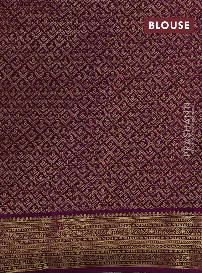 Pure mysore silk saree mustard yellow and purple with plain body and zari woven border