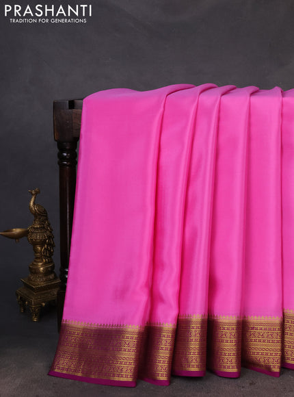 Pure mysore silk saree light pink and purple with plain body and zari woven border