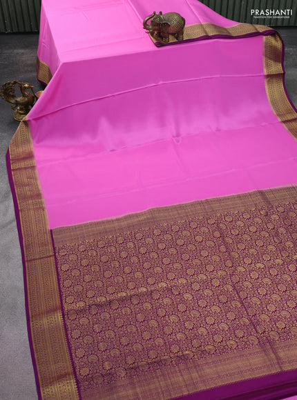 Pure mysore silk saree light pink and purple with plain body and zari woven border