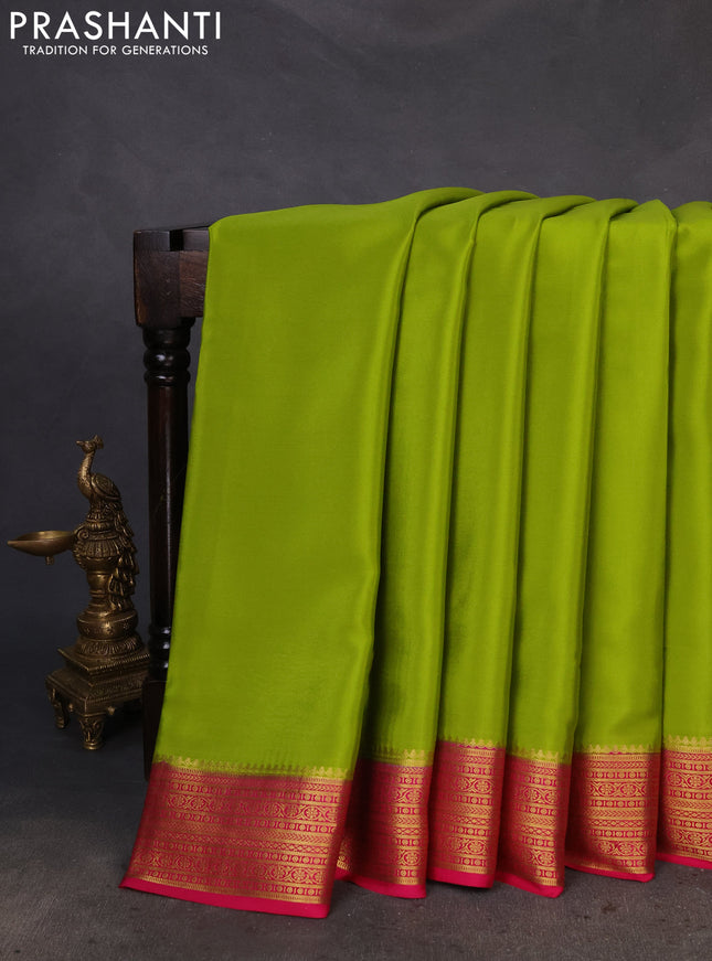 Pure mysore silk saree light green and pink with plain body and zari woven border