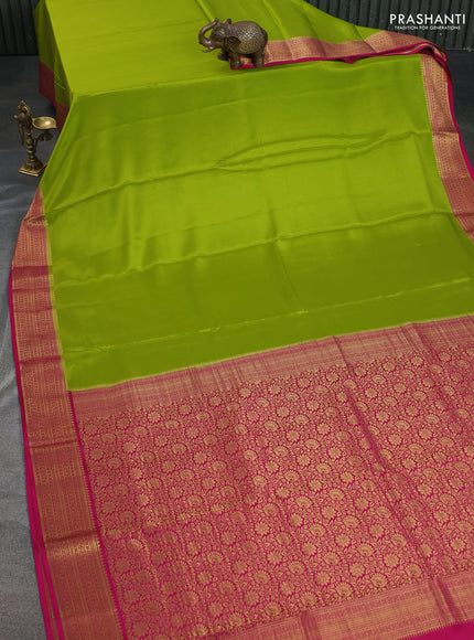 Pure mysore silk saree light green and pink with plain body and zari woven border
