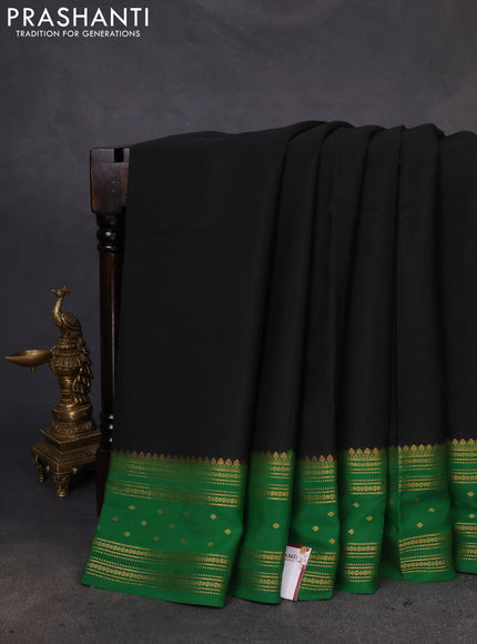 Pure mysore silk saree black and green with plain body and zari woven border