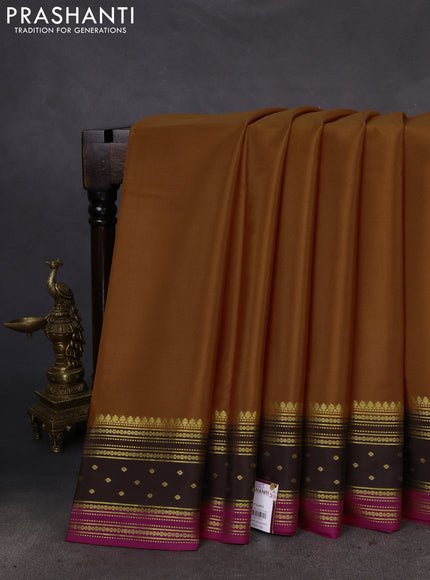 Pure mysore silk saree rustic orange and coffee brown pink with plain body and zari woven border