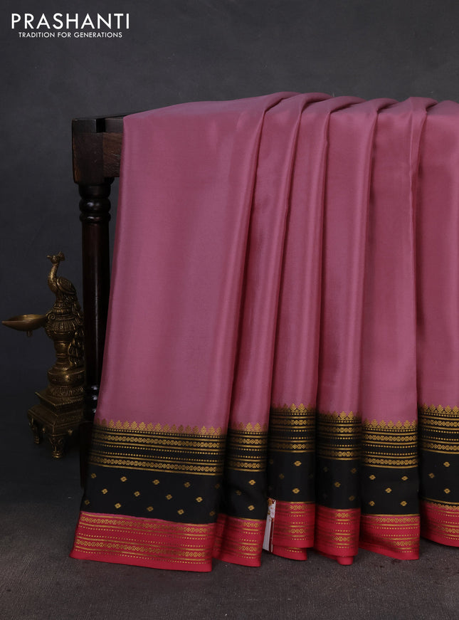 Pure mysore silk saree mild purple and black pink with plain body and zari woven border