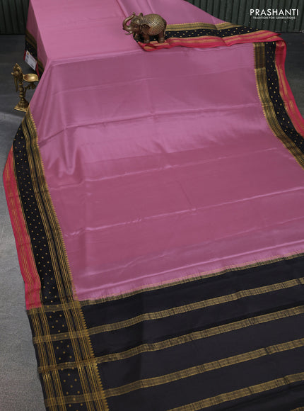 Pure mysore silk saree mild purple and black pink with plain body and zari woven border
