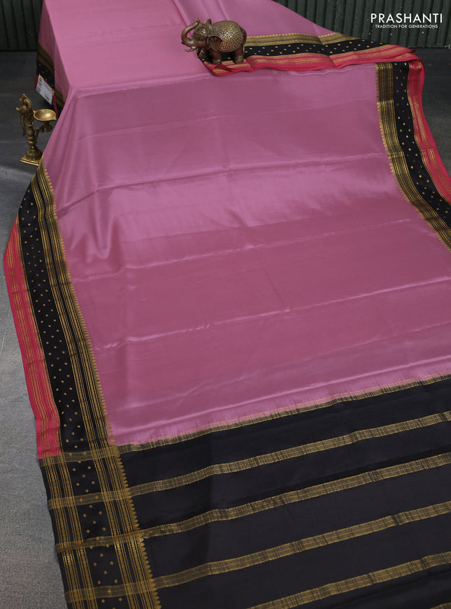 Pure mysore silk saree mild purple and black pink with plain body and zari woven border