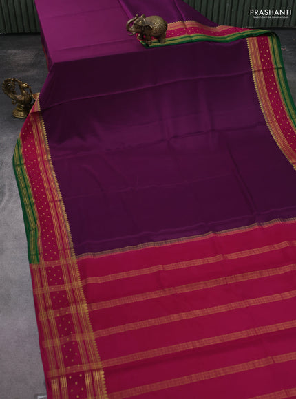 Pure mysore silk saree purple and pink green with plain body and zari woven border