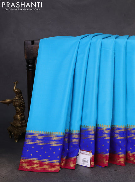 Pure mysore silk saree light blue and royal blue pink with plain body and zari woven border