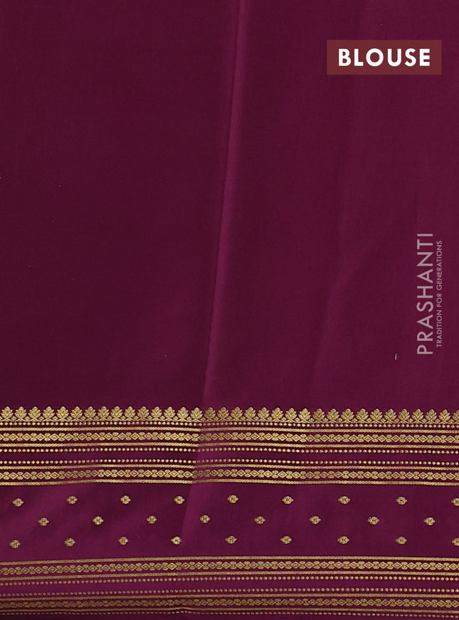 Pure mysore silk saree lime yellow and purple pink with plain body and zari woven border