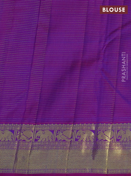 Pure kanchipuram silk saree blue and purple with allover small zari checked pattern and zari woven border