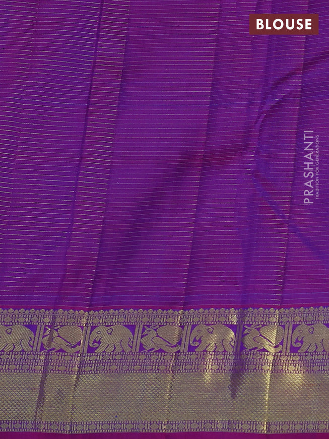 Pure kanchipuram silk saree blue and purple with allover small zari checked pattern and zari woven border