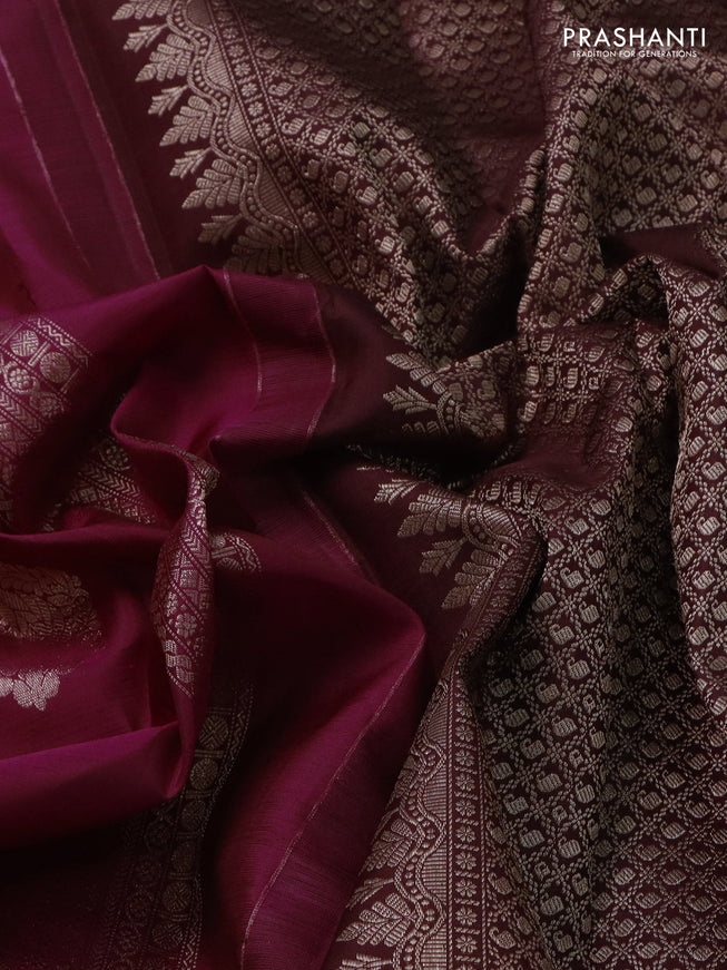 Pure kanchipuram silk saree magenta pink and deep maroon with allover zari weaves & buttas and rettapet zari woven border