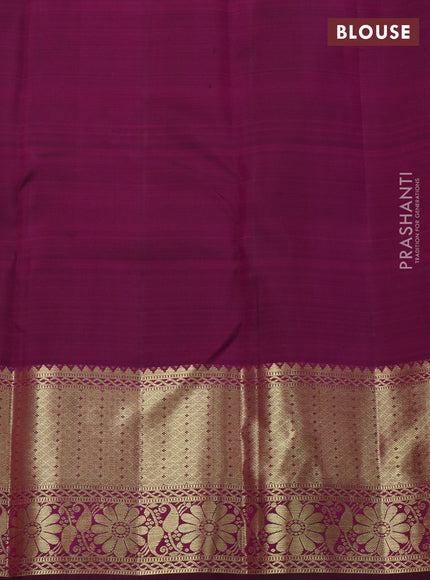 Pure kanchipuram silk saree dual shade of yellow and magenta pink with zari woven buttas and zari woven border