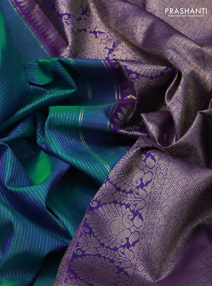 Pure kanchipuram silk saree teal blue and blue with allover zari weaves and zari woven butta border