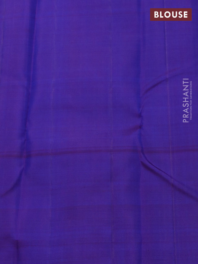 Pure kanchipuram silk saree teal blue and blue with allover zari weaves and zari woven butta border