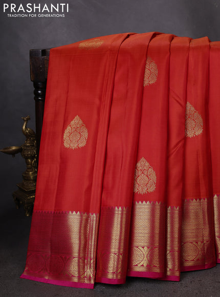 Pure kanchipuram silk saree orange and pink with zari woven buttas and zari woven border