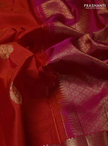 Pure kanchipuram silk saree orange and pink with zari woven buttas and zari woven border