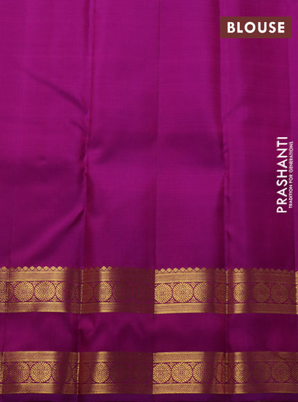 Pure kanchipuram silk saree dual shade of pinkish orange and purple with zari woven buttas and rettapet zari woven border