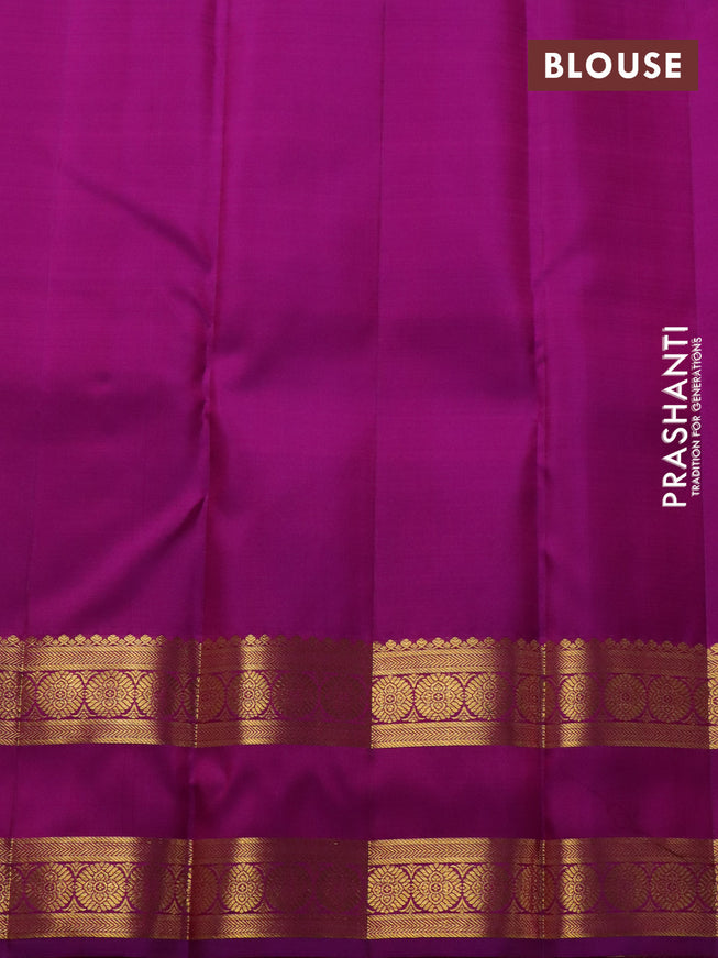 Pure kanchipuram silk saree dual shade of pinkish orange and purple with zari woven buttas and rettapet zari woven border