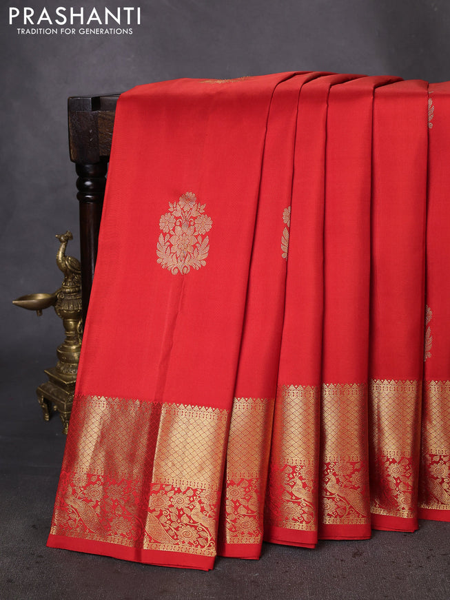 Pure kanchipuram silk saree orange with zari woven buttas and zari woven border