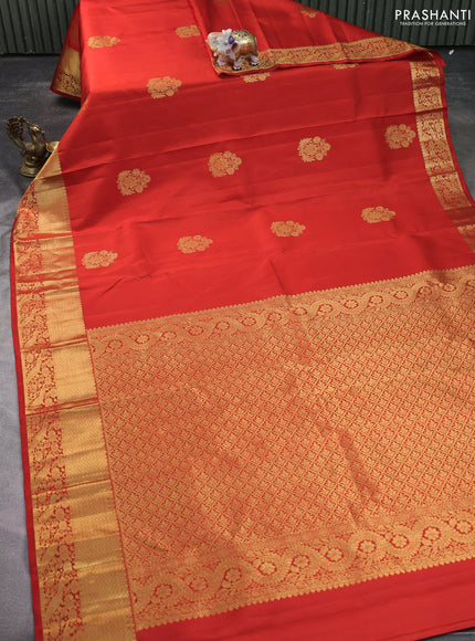 Pure kanchipuram silk saree orange with zari woven buttas and zari woven border