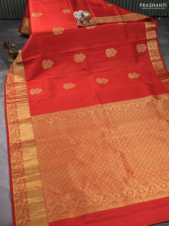 Pure kanchipuram silk saree orange with zari woven buttas and zari woven border