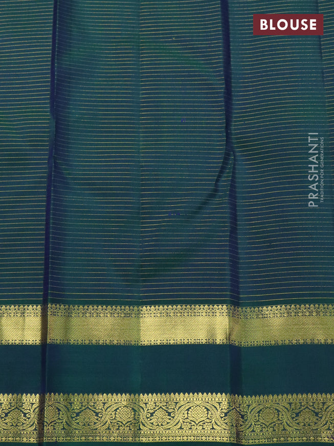 Pure kanchipuram silk saree purple and dual shade of green with allover zari checked pattern & buttas and rettapet zari woven border