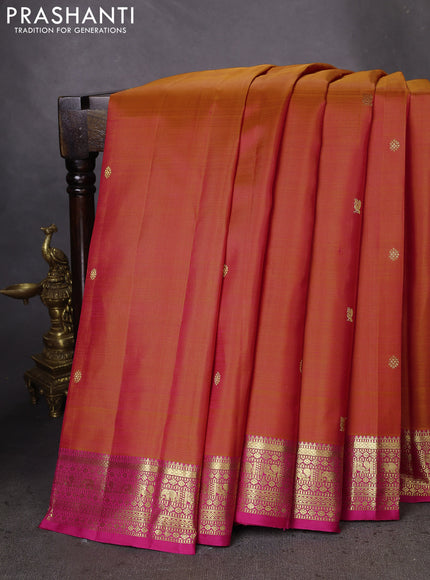 Pure kanchipuram silk saree orange and pink with zari woven buttas and zari woven border