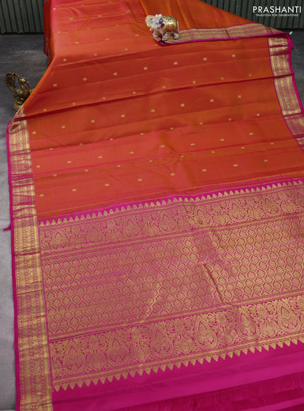 Pure kanchipuram silk saree orange and pink with zari woven buttas and zari woven border