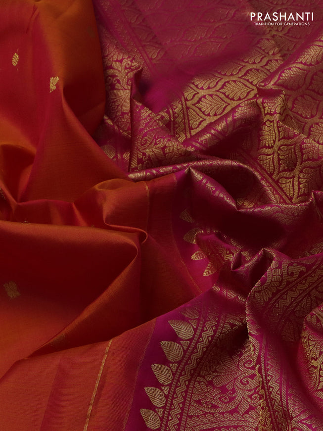 Pure kanchipuram silk saree orange and pink with zari woven buttas and zari woven border