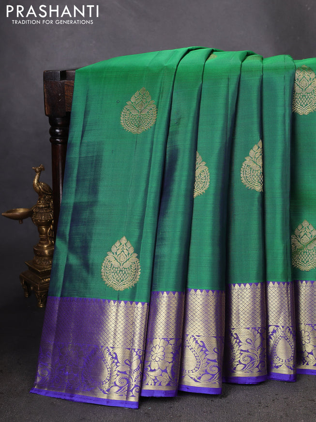 Pure kanchipuram silk saree green and royal blue with zari woven buttas and zari woven border