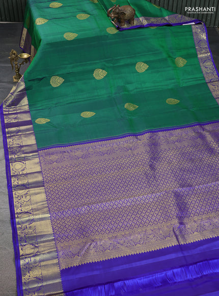 Pure kanchipuram silk saree green and royal blue with zari woven buttas and zari woven border
