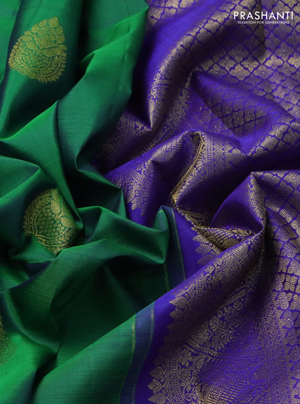 Pure kanchipuram silk saree green and royal blue with zari woven buttas and zari woven border