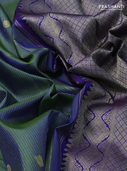 Pure kanchipuram silk saree dual shade of green and blue with allover zari weaves & buttas and zari woven border