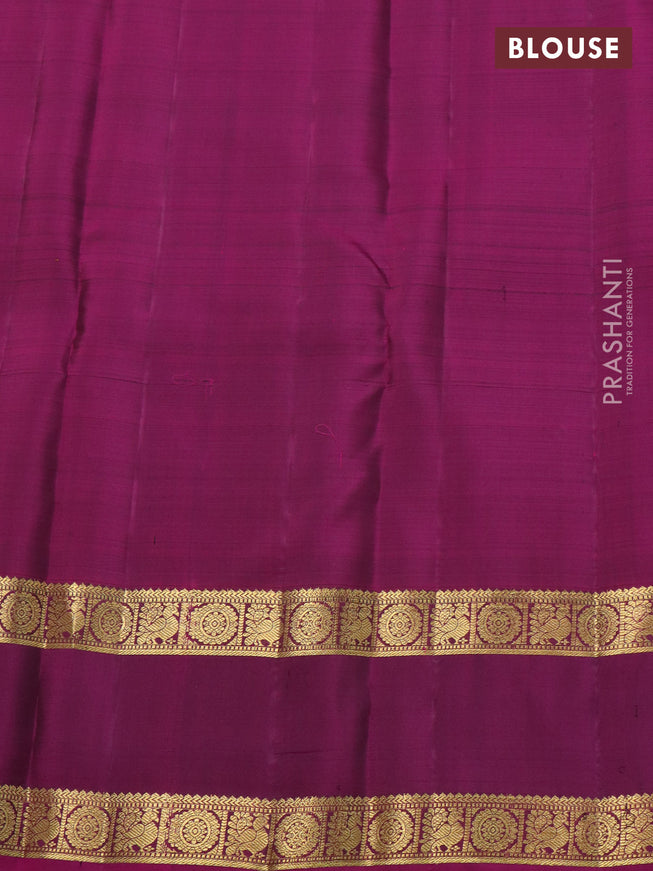 Pure kanchipuram silk saree rustic orange and magenta pink with zari woven buttas and rettapet zari woven border