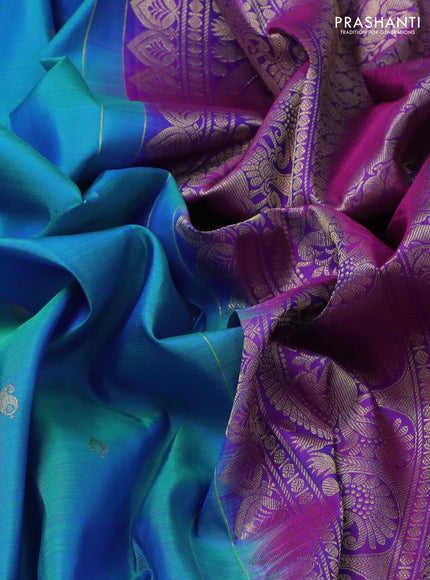 Pure kanchipuram silk saree cs blue and purple with zari woven buttas and zari woven border