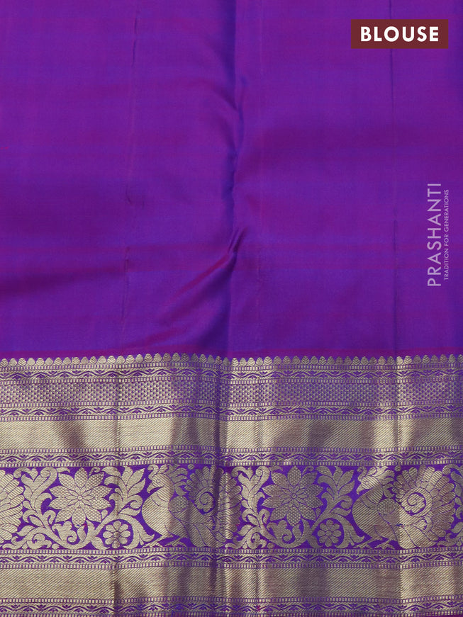 Pure kanchipuram silk saree cs blue and purple with zari woven buttas and zari woven border